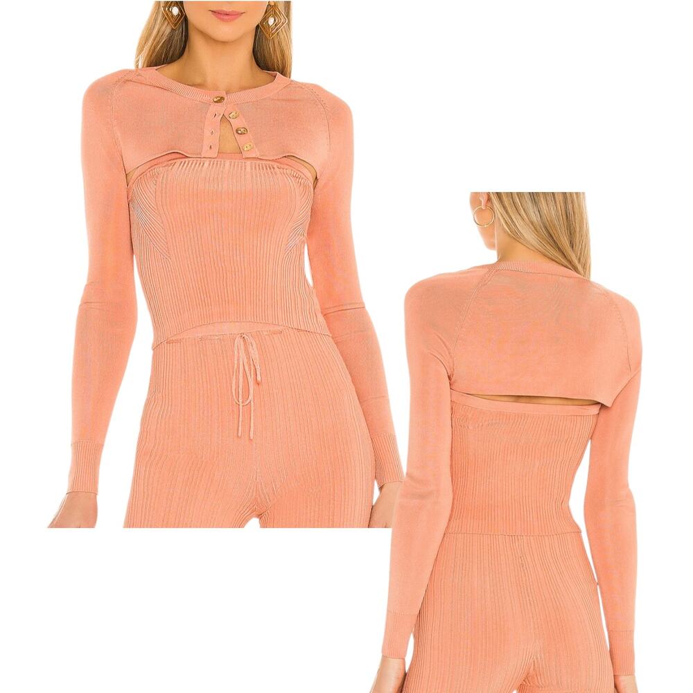 Cult Gaia NWT Women's 'Alice' Cropped Top Cardigan Knit Cantaloupe Orange Small